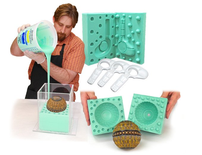 There are several stages of mold making shown here